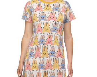 Bunny T-Shirt Dress-Easter Outfit-Rabbit-Holiday Outfit-Easter Dress-Mom Easter Dress-Womens Easter Outfit-Bunny Rabbit Dress-Tshirt Dress