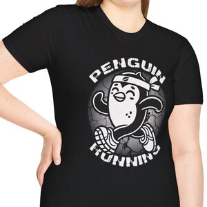 Penguin Running Unisex Softstyle T-Shirt, Penguin Lover Gift, Workout Tee, Animal Lover Shirt, Funny Animal Tee, Distressed Penguin Shirt