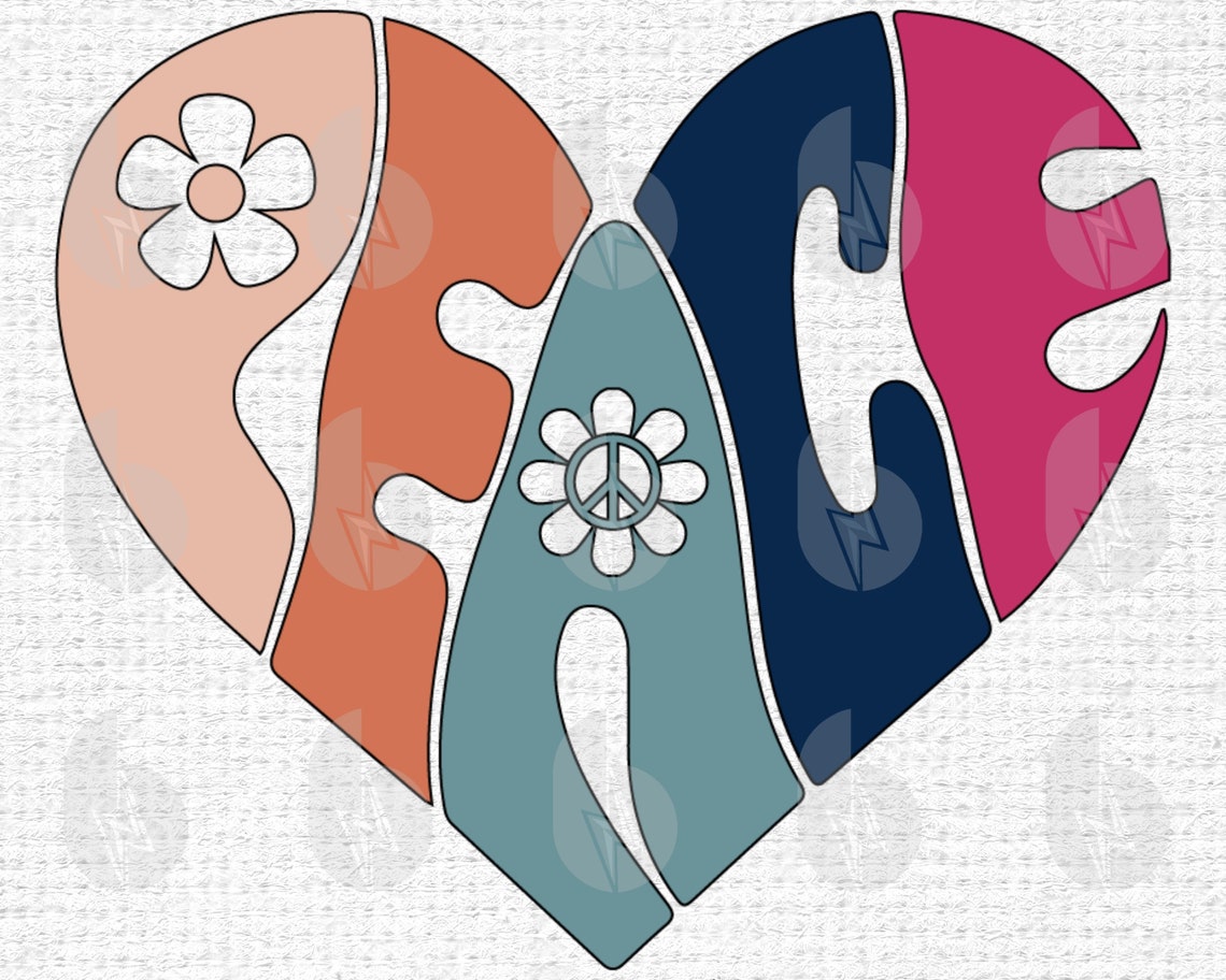 Groovy retro hippie peace heart svg files for cricut  etsy