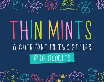 Thin Mints - a skinny font family with doodles