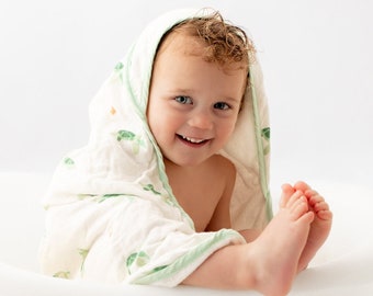 Ocean Animal Baby Hooded Towel and Washcloth Set, Bamboo Muslin