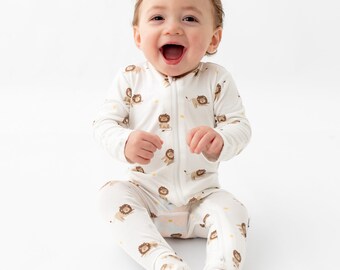 Animal Bamboo Baby Footie Zipper Pajamas, Soft & Stretchy, 0-24 Months