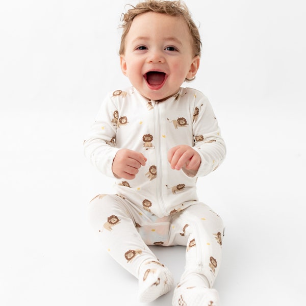 Animal Bamboo Baby Footie Zipper Pajamas, Soft & Stretchy, 0-24 Months