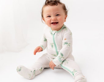 Ocean Animal Bamboo Baby Footie Zipper Pajamas, Soft & Stretchy, 0-24 Months