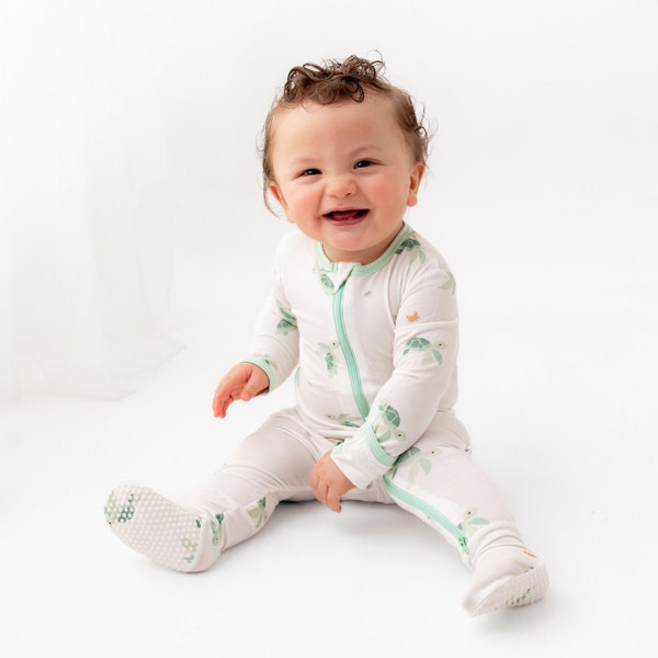 Ocean Animal Bamboo Baby Footie Zipper Pajamas, Soft & Stretchy, 0-24 Months