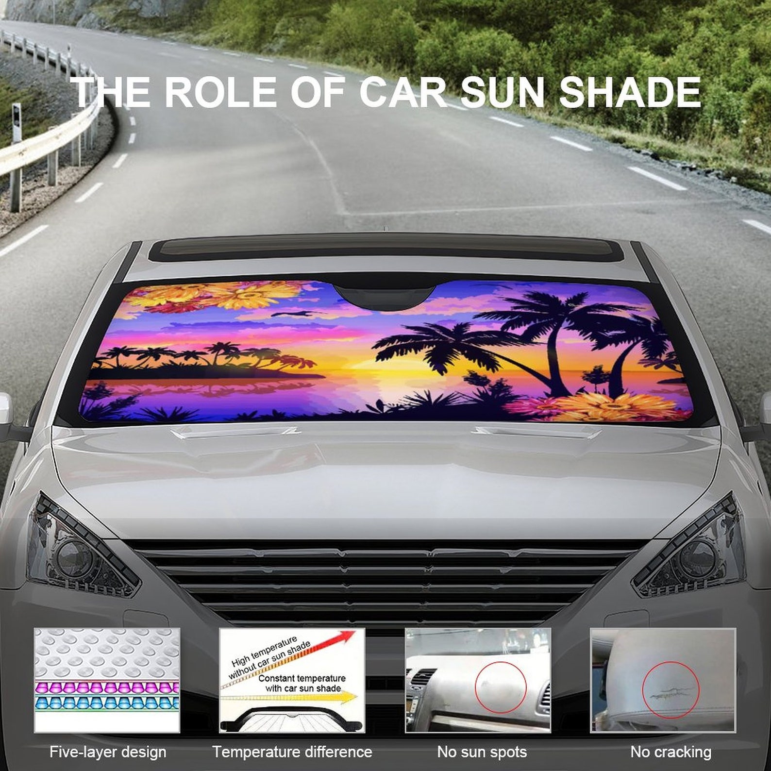 Car Windshield Bird Flower Print Sun Shade for Women Vehicle Etsy