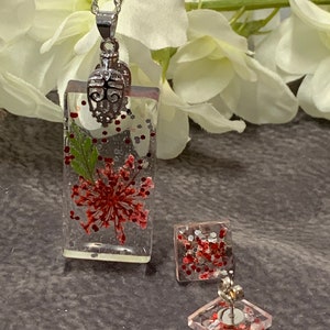 Ruby Fireflower - Handmade necklace and earrings