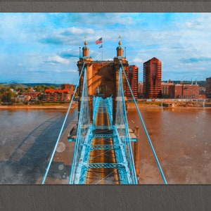 Cincinnati Canvas Print, Cincinnati Painting, Cincinnati Bridge, Cincinnati Wall Art