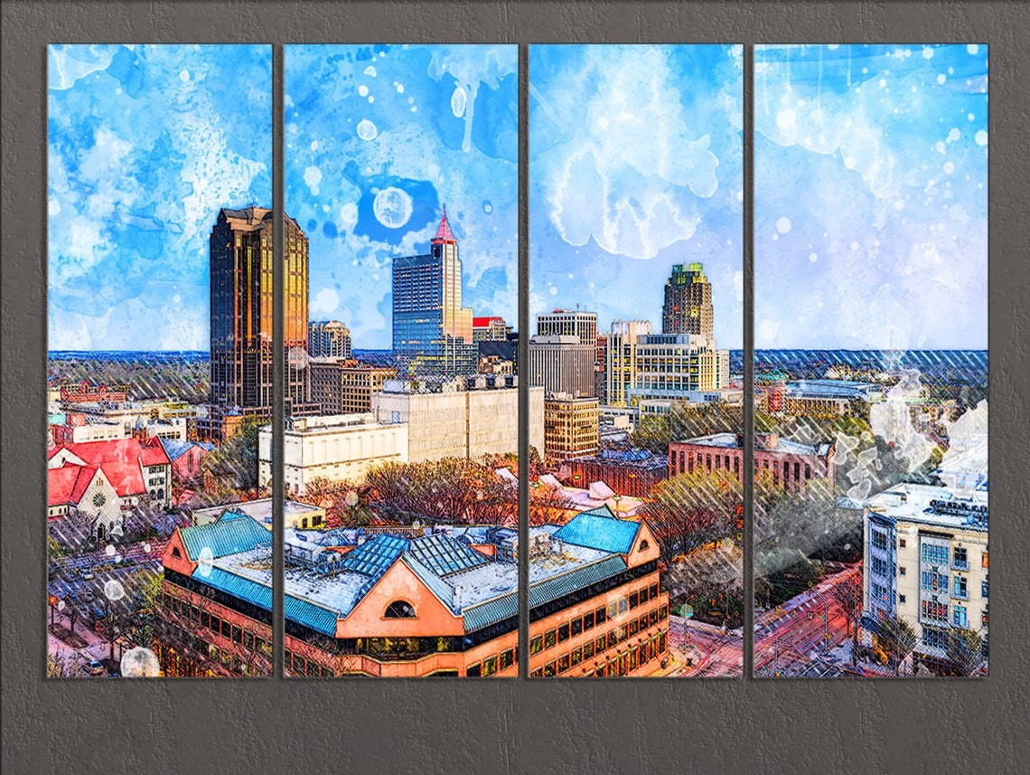 Raleigh Canvas Print Raleigh Skyline Raleigh Wall Art Etsy