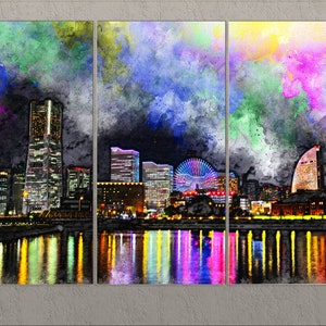 Yokohama Canvas Print, Yokohama Painting, Yokohama Skyline, Yokohama Wall Art, Japan