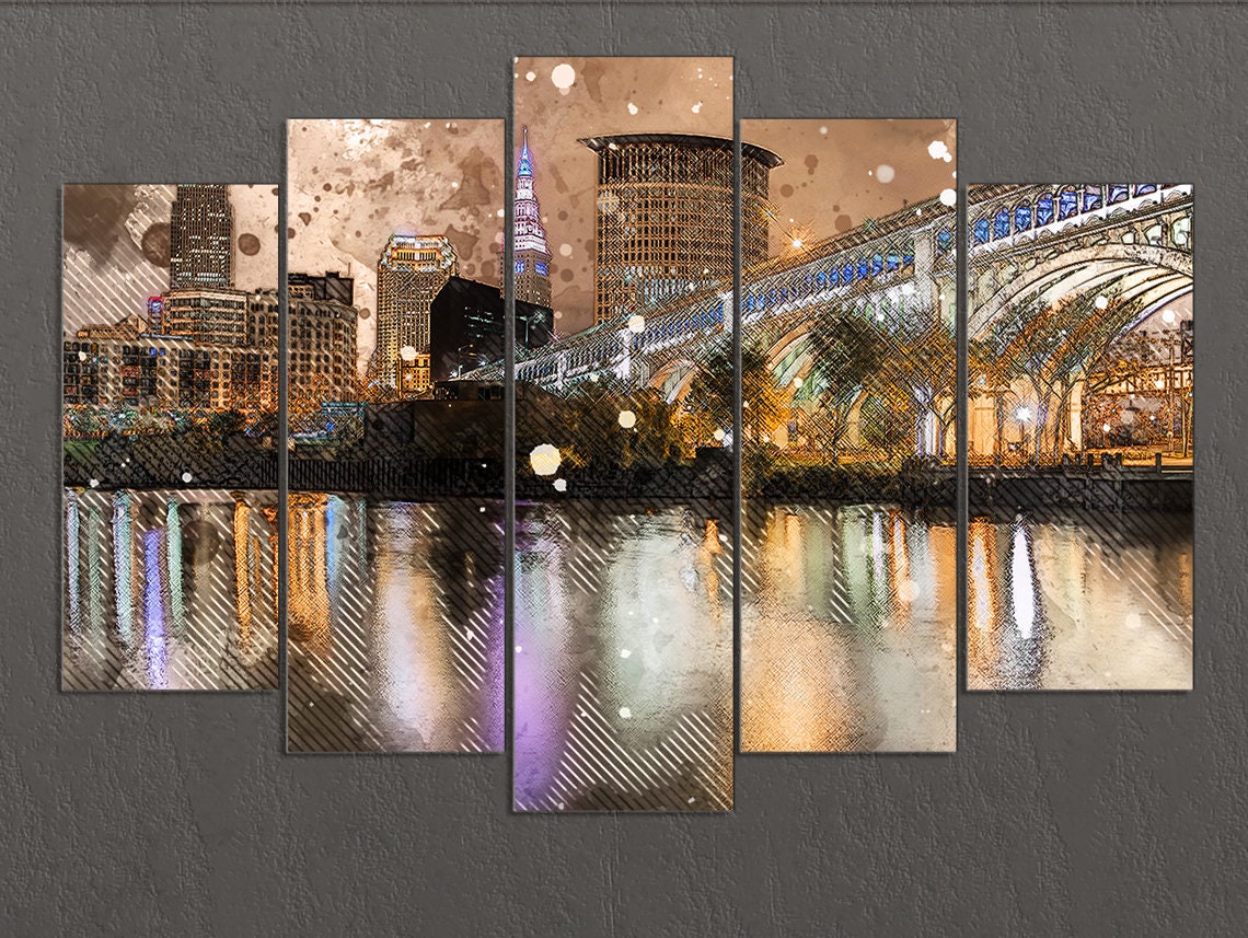 Cleveland Canvas Print Cleveland Skyline Cleveland Wall Art Etsy