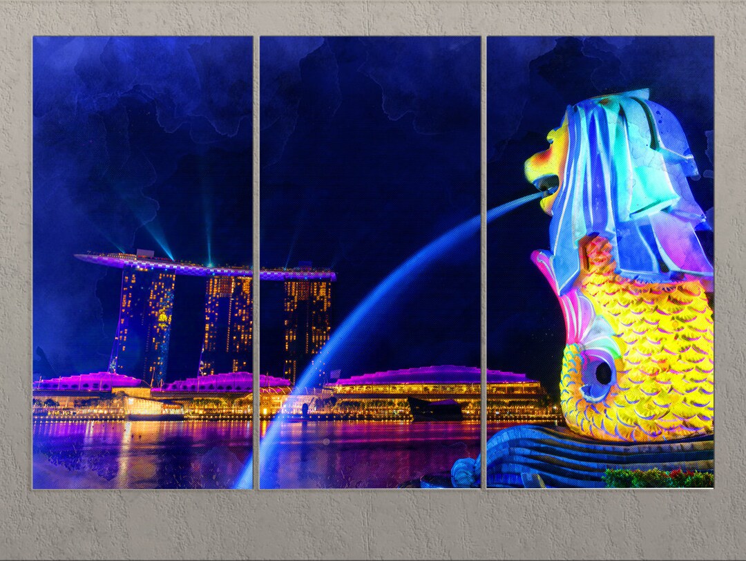 Singapore Wall Art, Singapore Canvas Print, Merlion Park, Singapore