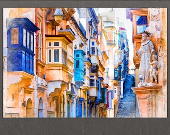Valletta Canvas Print, Valletta Painting, Valletta Downtown, Valletta Wall Art, Malta
