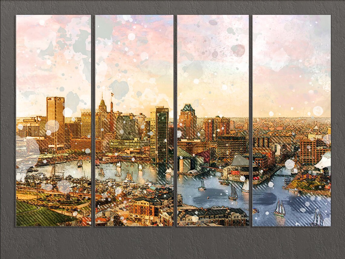 Baltimore Canvas Print Baltimore Skyline Baltimore Wall Art Etsy