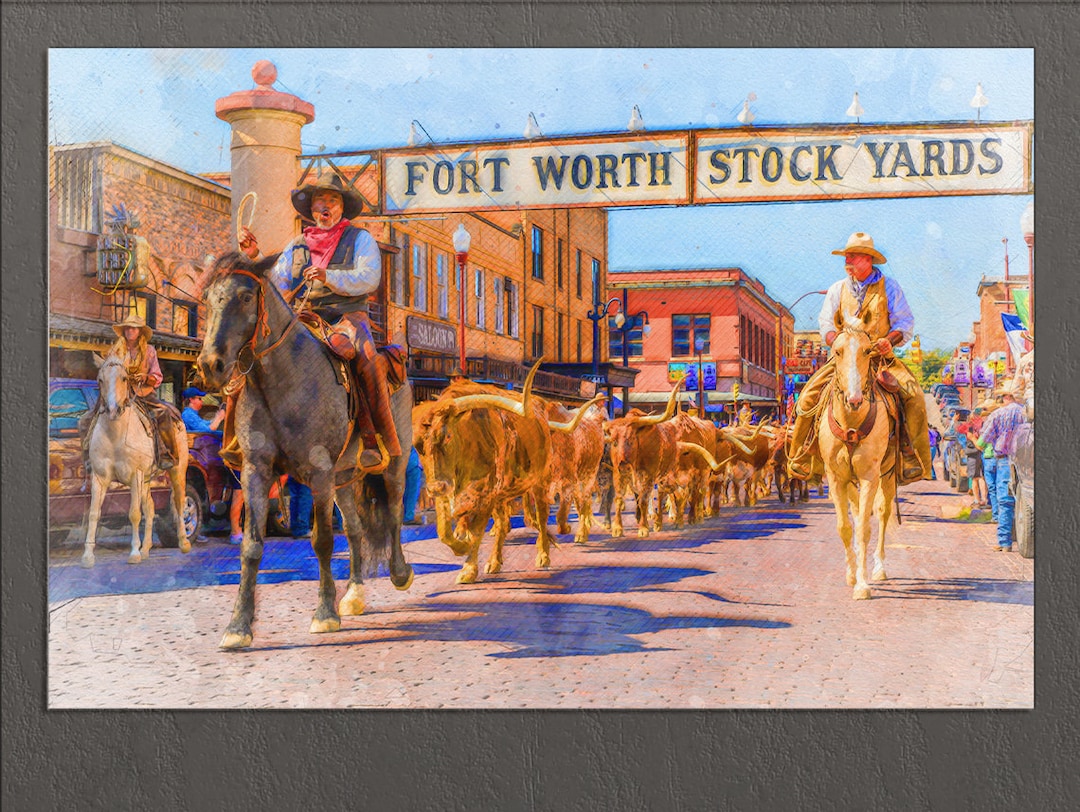 Fort Worth Canvas Print, Fort Worth Bulls and Horse, Fort Worth Wall