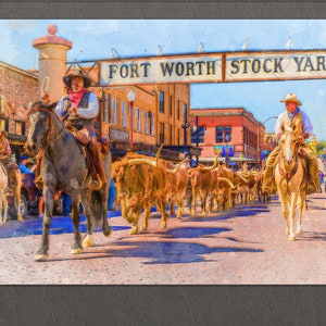 Impresión en lienzo de Fort Worth, pintura de los Fort Worth Bulls, arte mural de Fort Worth, póster de Fort Worth