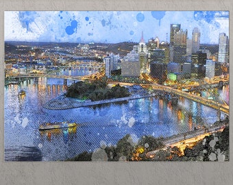 Impressão em tela de Pittsburgh, horizonte de Pittsburgh, arte de parede de Pittsburgh