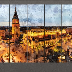 Impression sur toile Cracovie, ligne d&#39;horizon de Cracovie, art mural Cracovie, Pologne