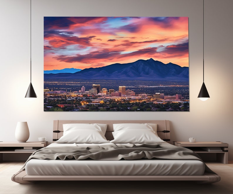 Impresión en lienzo de Albuquerque, horizonte de Albuquerque, arte mural de Albuquerque