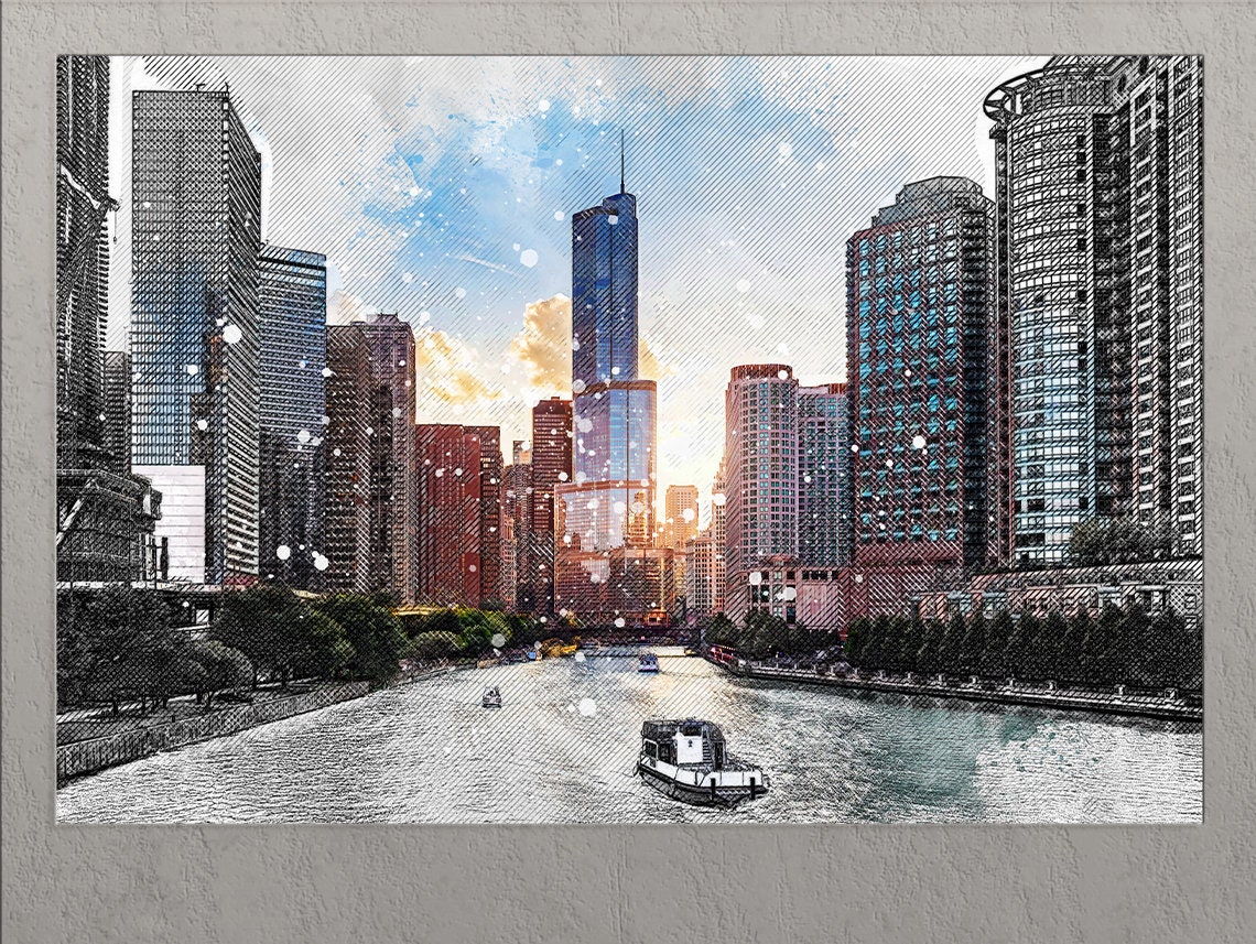 Chicago Canvas Print Chicago Skyline Chicago Wall Art Etsy