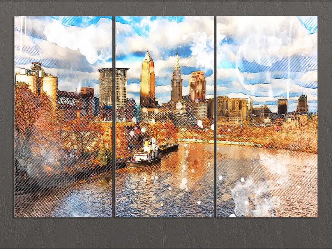 Cleveland Canvas Print Cleveland Skyline Cleveland Wall Art Etsy