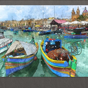 Malta Canvas Print, Marsaxlokk Port, Malta Wall Art, Malta Print