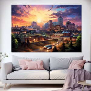 Abstract Greensboro Canvas Print, Greensboro Skyline, Greensboro Wall Art, Greensboro Sunset Painting, Greensboro Print