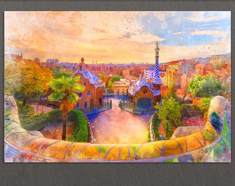 Park Güell, Barcelona Abstract Canvas Print, Barcelona Downtown, Barcelona Wall Art, Spain