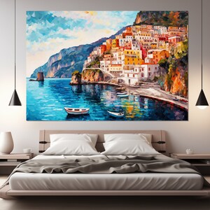 Amalfi Coast Canvas Print, Amalfi Coast Painting, Sorrentine Peninsula, Italy Wall Art