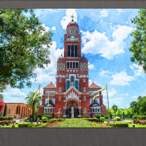 Lafayette Canvas Print, Cathedral of St. John the Evangelist, Lafayette Painting, Lafayette Skyline, Lafayette Wall Art, Louisiana