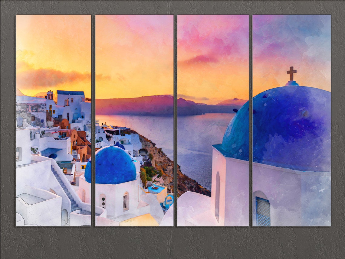 Tableau Sur Toile Santorin Grèce 100x50cm - Marque Tulup - Neuf - Déco Moderne