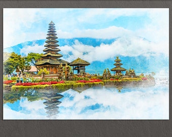 Bali Canvas Print, Ulun Danu Beratan Temple Painting, Bali Wall Art, Indonesia
