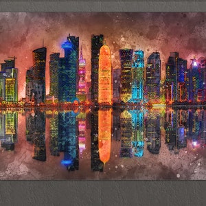 Impresión en lienzo de Doha, horizonte de Doha, arte mural de Doha, Catar