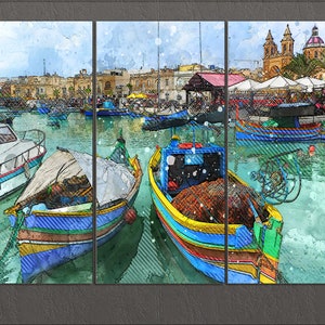 Malta Canvas Print, Marsaxlokk Port, Malta Wall Art, Malta Print image 2
