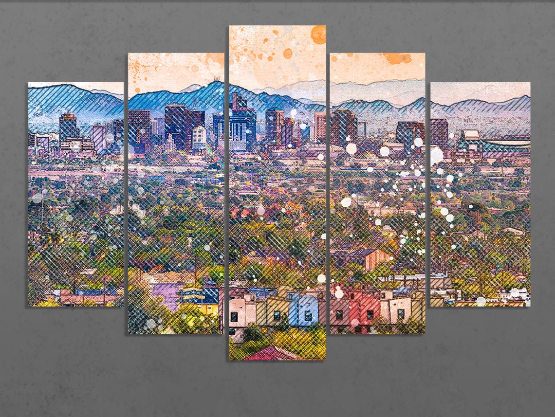 Phoenix Canvas Print Phoenix Skyline Phoenix Wall Art Etsy