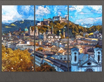 Salzburg Canvas Print, Salzburg Skyline, Salzburg Wall Art, Austria