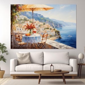 Amalfi Coast Canvas Print, Amalfi Coast Painting, Sorrentine Peninsula, Italy Wall Art