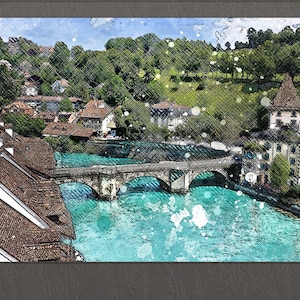 Abstract Bern Canvas Print, Bern Skyline, Bern Wall Art, Switzerland