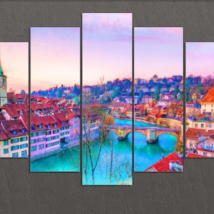 Old Town of Bern Canvas Print, Bern Downtown, Bern Wall Art, Switzerland
