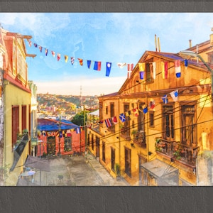 Valparaiso Canvas Print, Valparaíso Downtown, Valparaiso Painting, Valparaiso Wall Art, Chile