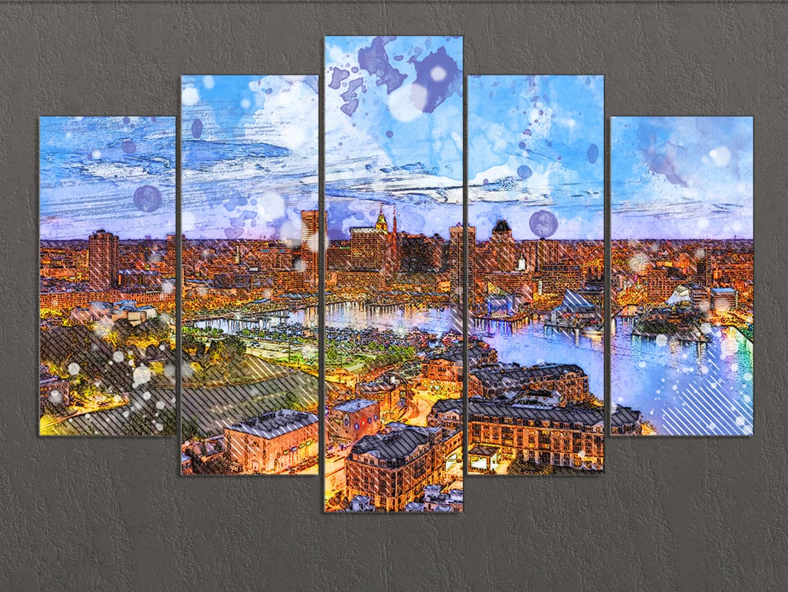 Baltimore Canvas Print Baltimore Skyline Baltimore Wall Art Etsy