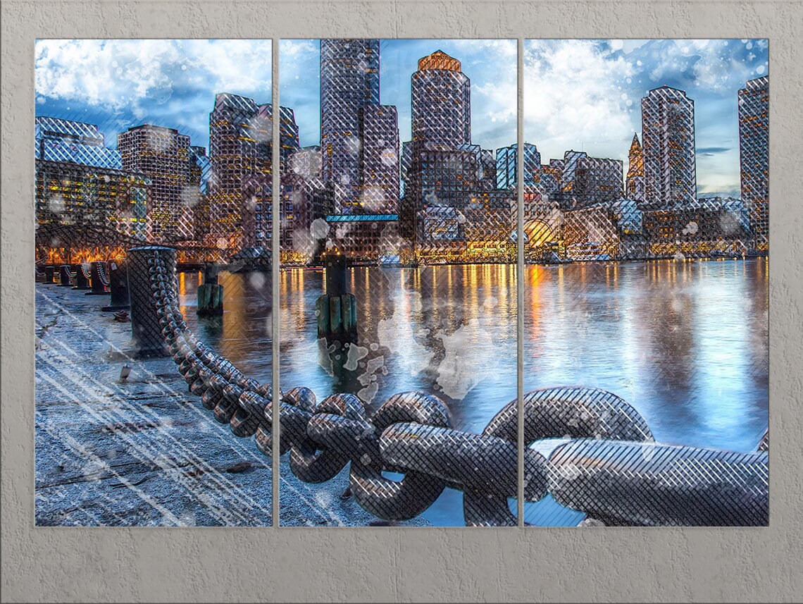 Boston Canvas Print Boston Downtown Boston Wall Art Etsy