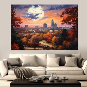 Malerischer Mond über Greensboro Leinwanddruck, Abstrakte Greensboro Skyline, Greensboro Wandkunst