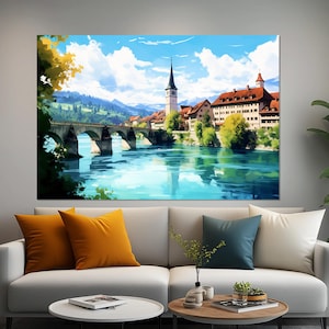 Art Of Old Town of Bern Canvas Print, Bern Downtown, Bern Wall Art, Switzerland
