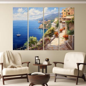 Amalfi Coast Canvas Print, Amalfi Coast Painting, Sorrentine Peninsula, Italy Wall Art