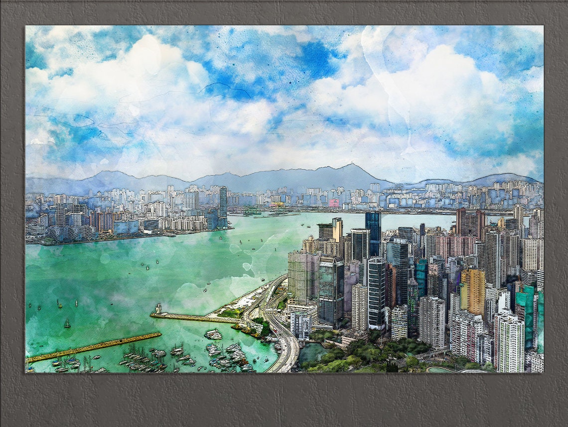 Hong Kong Canvas Print Hong Kong Painting Hong Kong Skyline Etsy UK
