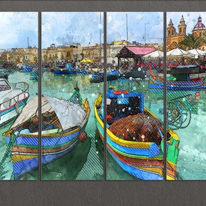 Malta Canvas Print, Marsaxlokk Port, Malta Wall Art, Malta Print image 3