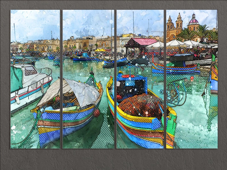 Malta Canvas Print, Marsaxlokk Port, Malta Wall Art, Malta Print image 3