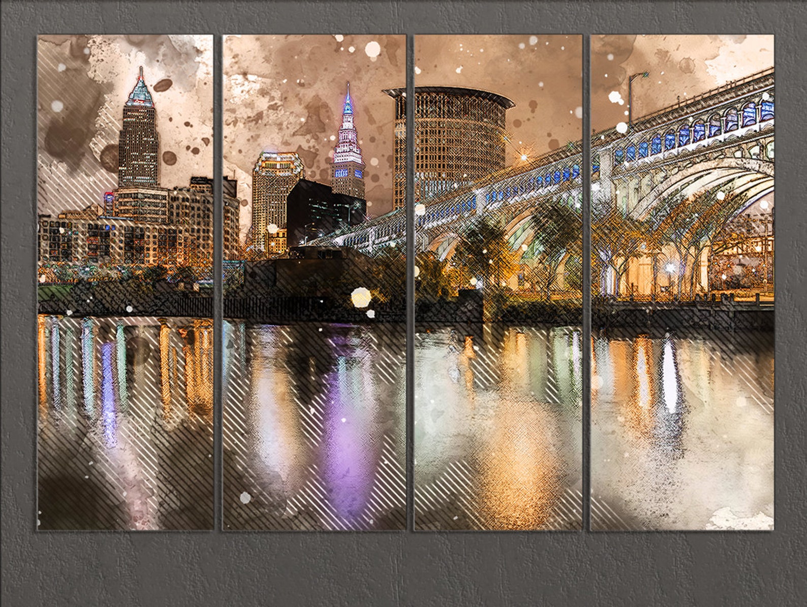 Cleveland Canvas Print Cleveland Skyline Cleveland Wall Art Etsy