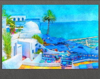 Tunis Canvas Print, Tunis Skyline, Tunisia Wall Art, Tunis Painting, Tunisia Canvas Art